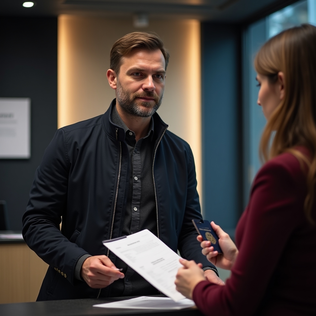 Person at bank opening account in foreign country
