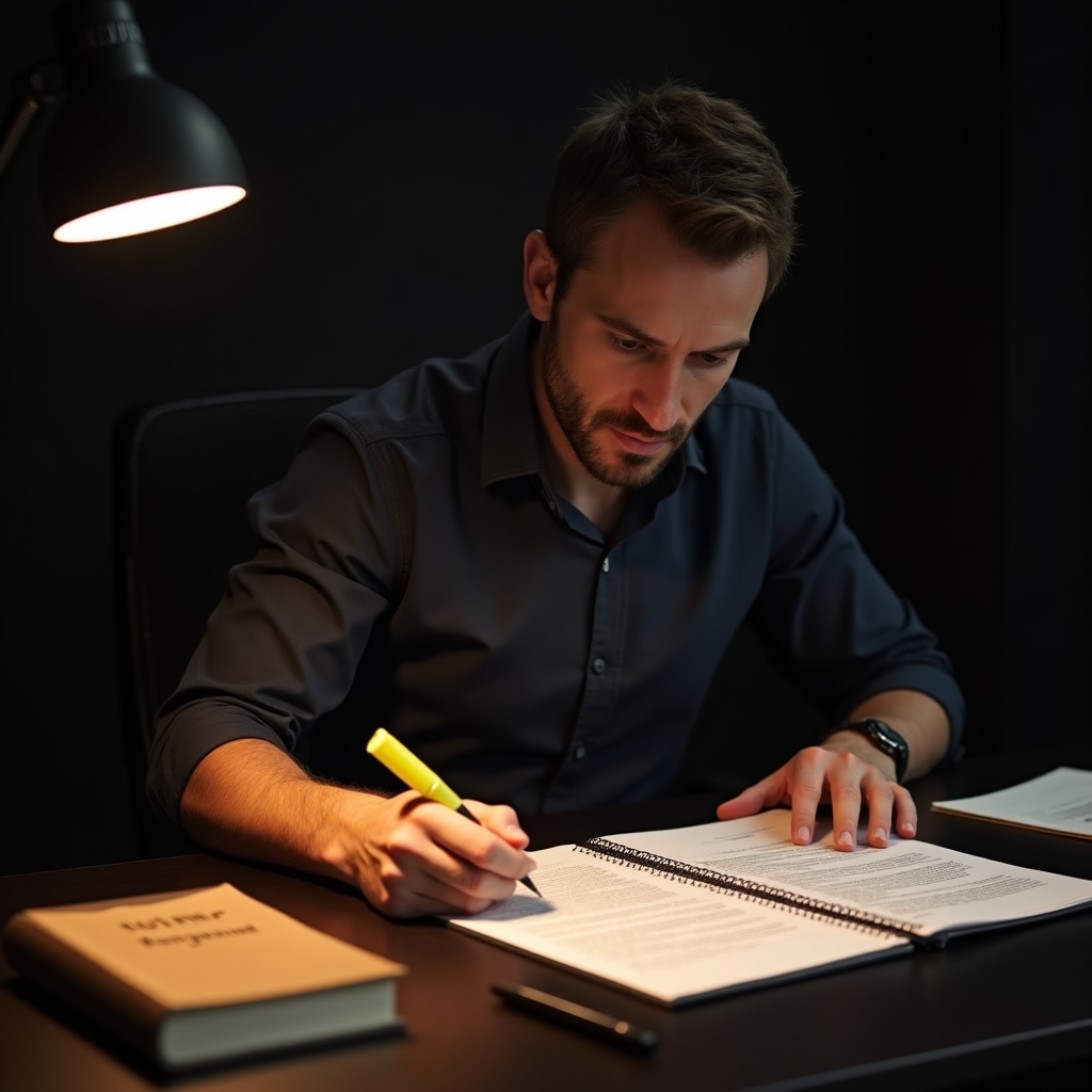Person reviewing employment contract documents at a desk