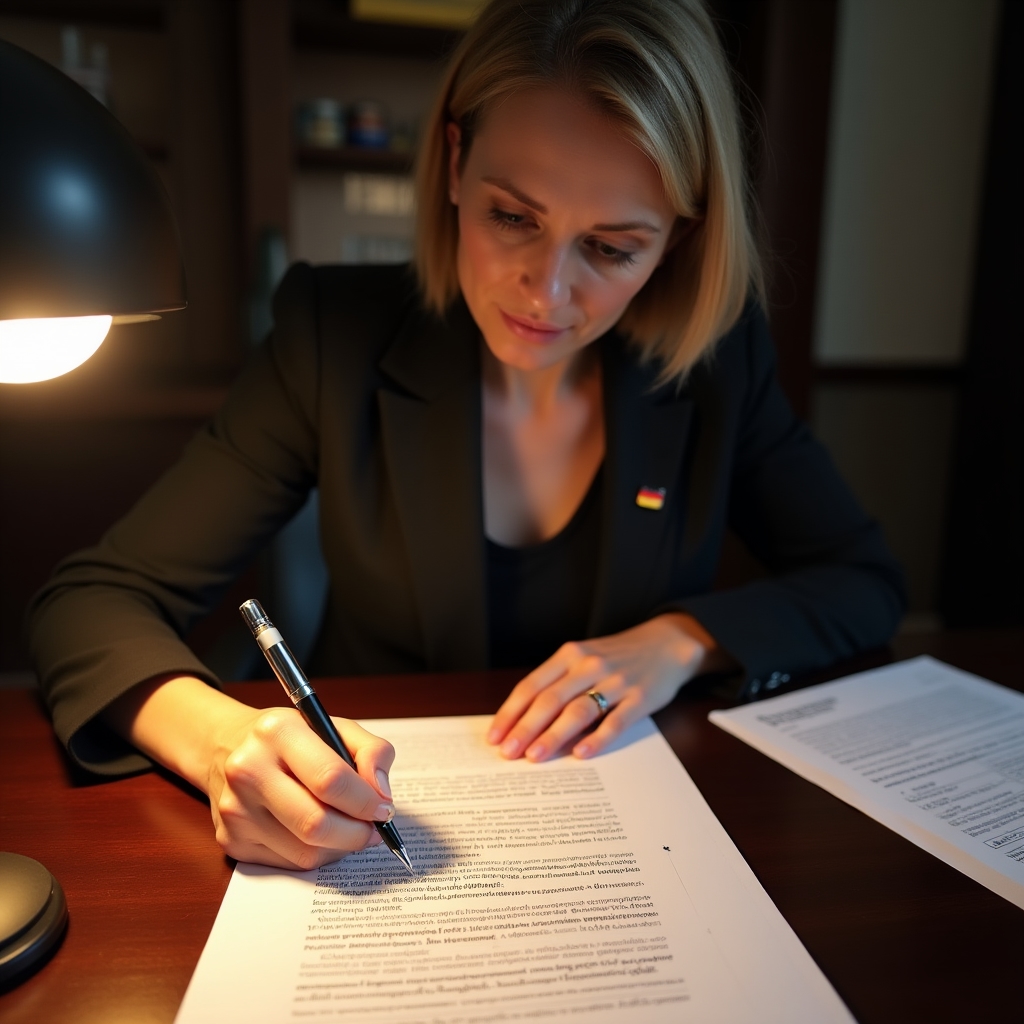Polish worker reviewing documents for working in Germany