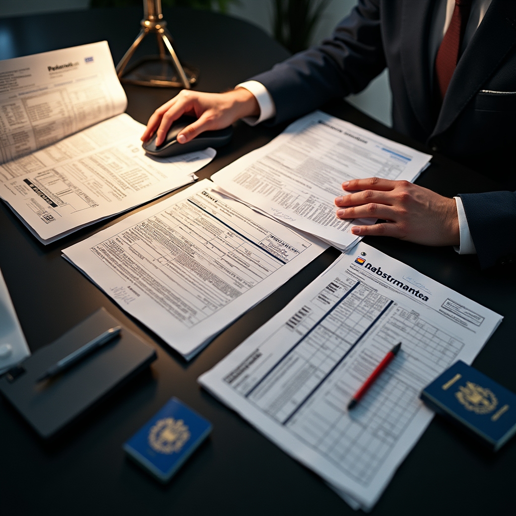 Tax registration forms and financial documents for working abroad